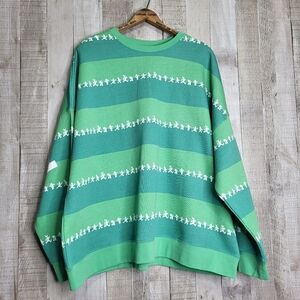 Disney Green Striped Crewneck Sweater with White Motif. Size XL